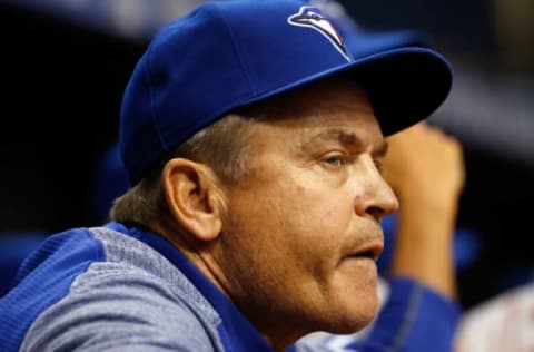 Apr 7, 2017; St. Petersburg, FL, USA; Toronto Blue Jays manager John Gibbons (5) looks on during the first inning at Tropicana Field. Mandatory Credit: Kim Klement-USA TODAY Sports