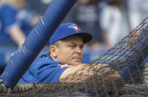 May 27, 2017; Toronto, Ontario, CAN; Toronto Blue Jays manager John Gibbons (5) watches during batting practice before a game against the Texas Rangers at Rogers Centre. Mandatory Credit: Nick Turchiaro-USA TODAY Sports