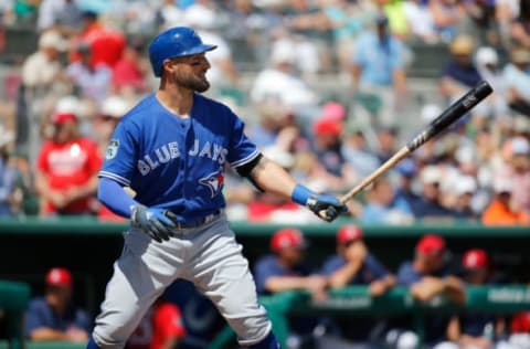 Mar 14, 2017; Fort Myers, FL, USA;Toronto Blue Jays center fielder Kevin Pillar (11) at bat against the Boston Red Sox at JetBlue Park. Mandatory Credit: Kim Klement-USA TODAY Sports