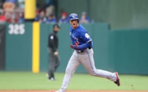 Oct 7, 2016; Arlington, TX, USA; Toronto Blue Jays shortstop Troy Tulowitzki (2) rounds the bases after hitting a two-run home run against the Texas Rangers during the second inning of game two of the 2016 ALDS playoff baseball series at Globe Life Park in Arlington. Mandatory Credit: Kevin Jairaj-USA TODAY Sports