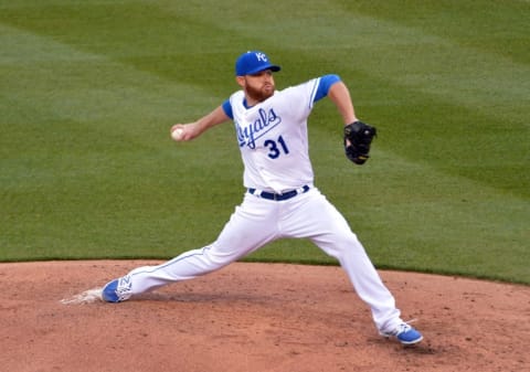 Apr 9, 2016; Kansas City, MO, USA; Kansas City Royals starting pitcher Ian Kennedy (31) delivers a pitch in the fourth inning against the Minnesota Twins at Kauffman Stadium. Mandatory Credit: Denny Medley-USA TODAY Sports