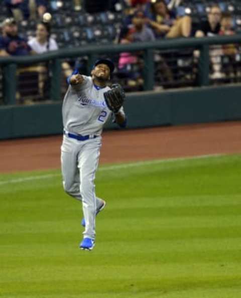 Jun 2, 2016; Cleveland, OH, USA; Kansas City Royals shortstop Alcides Escobar (2) throws to first in the eighth inning against the Cleveland Indians at Progressive Field. Escobar was charged with an error on the throw. Mandatory Credit: David Richard-USA TODAY Sports