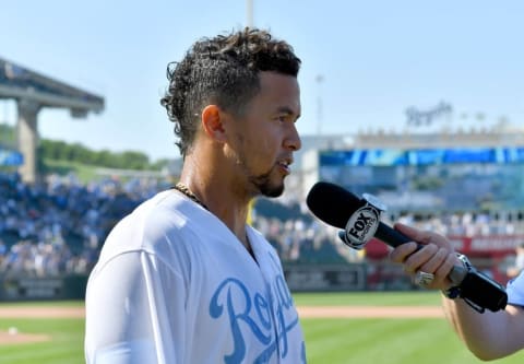 Jun 19, 2016; Kansas City, MO, USA; Detroit Tigers starting pitcher Anibal Sanchez (19) is interviewed by media after the win over the Detroit Tigers at Kauffman Stadium. The Royals won 2-1. Mandatory Credit: Denny Medley-USA TODAY Sports