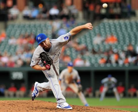 Jun 6, 2016; Baltimore, MD, USA; Kansas City Royals pitcher Danny Duffy (41) throws a pitch during the game against the Baltimore Orioles at Oriole Park at Camden Yards. The Baltimore Orioles won 4-1. Mandatory Credit: Evan Habeeb-USA TODAY Sports