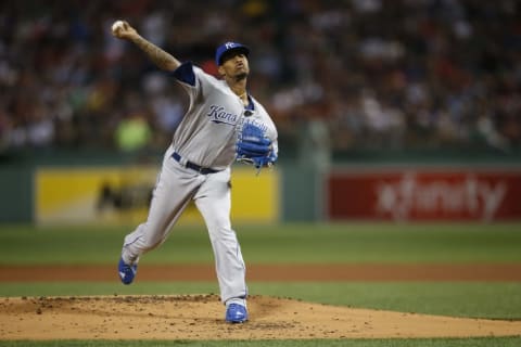 Aug 28, 2016; Boston, MA, USA; KC Royals pitcher Yordano Ventura (30) delivers a pitch during the first inning against the Boston Red Sox at Fenway Park. Mandatory Credit: Greg M. Cooper-USA TODAY Sports