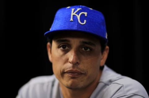 MIAMI, FL – JULY 10: Jason Vargas #51 of the Kansas City Royals and the American League speaks with the media during Gatorade All-Star Workout Day ahead of the 88th MLB All-Star Game at Marlins Park on July 10, 2017 in Miami, Florida. (Photo by Mike Ehrmann/Getty Images)