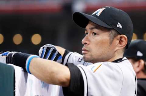 CINCINNATI, OH – JULY 21: Ichiro Suzuki #51 of the Miami Marlins looks on from the dugout in the first inning of a game against the Cincinnati Reds at Great American Ball Park on July 21, 2017 in Cincinnati, Ohio. (Photo by Joe Robbins/Getty Images)