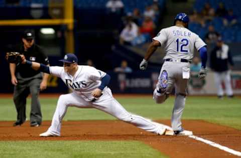 ST. PETERSBURG, FL – MAY 8: First baseman Logan Morrison