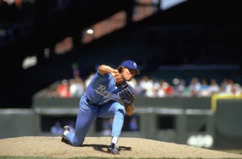 1989: Mark Gubicza of the Kansas City Royals pitches during a MLB game in the 1989 season. (Photo by: Jonathan Daniel/Getty Images)