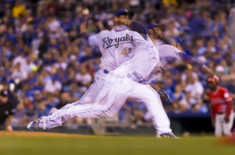 KANSAS CITY, MO – APRIL 15: (EDITORS NOTE: Multiple exposures were combined in camera to produce this image.) Joakim Soria