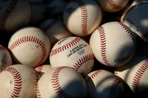 BREWSTER, MA – AUGUST 13: A detail of game balls during game three of the Cape Cod League Championship Series between the Bourne Braves and the Bewster Whitecaps at Stony Brook Field on August 13, 2017 in Brewster, Massachusetts. (Photo by Maddie Meyer/Getty Images)