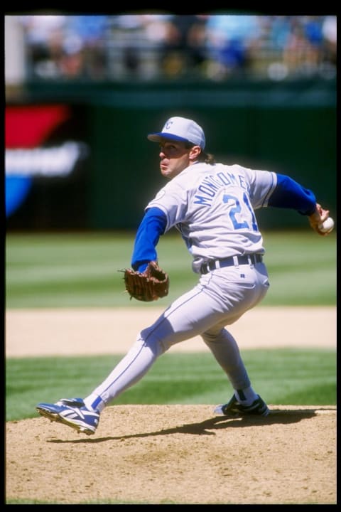 18 Jun 1995: Pitcher Jeff Montgomery of the Kansas City Royals in action during a game against the Oakland Athletics at Oakland Alameda county Coliseum in Oakland, California. The Athletics won the game 3-1. Mandatory Credit: Otto Greule /Allsport