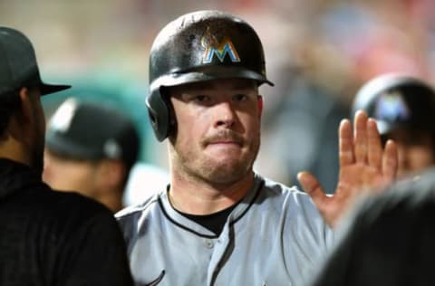 PHILADELPHIA, PA – AUGUST 2: Justin Bour #41 of the Miami Marlins. (Photo by Hunter Martin/Getty Images)