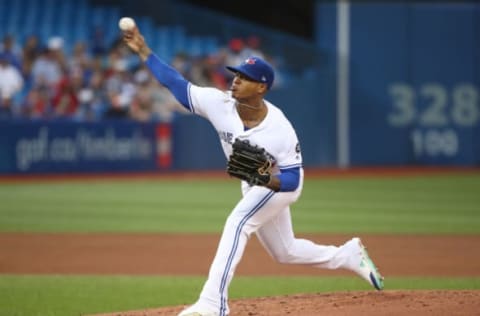 TORONTO, ON – AUGUST 7: Marcus Stroman #6 of the Toronto Blue Jays delivers a pitch in the second inning during MLB game action against the Boston Red Sox at Rogers Centre on August 7, 2018 in Toronto, Canada. (Photo by Tom Szczerbowski/Getty Images)