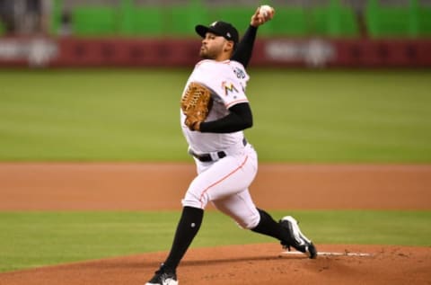 MIAMI, FL – AUGUST 07: Pablo Lopez #49 of the Miami Marlins throws a pitch in the first inning against the St. Louis Cardinals at Marlins Park on August 7, 2018 in Miami, Florida. (Photo by Mark Brown/Getty Images)