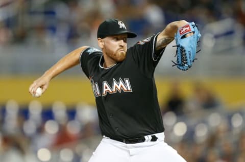 MIAMI, FL – AUGUST 11: Dan Straily #58 of the Miami Marlins delivers a pitch in the first inning against the New York Mets at Marlins Park on August 11, 2018 in Miami, Florida. (Photo by Michael Reaves/Getty Images)