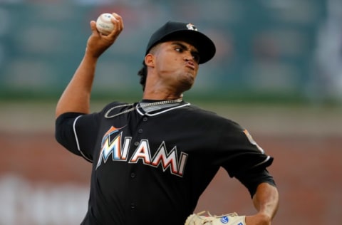 ATLANTA, GA – AUGUST 13: Merandy Gonzalez #77 of the Miami Marlins. (Photo by Kevin C. Cox/Getty Images)