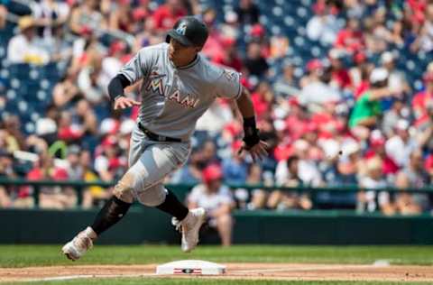 WASHINGTON, DC – AUGUST 19: Rafael Ortega #52 of the Miami Marlins rounds third before scoring against the Washington Nationals during the third inning at Nationals Park on August 19, 2018 in Washington, DC. (Photo by Scott Taetsch/Getty Images)