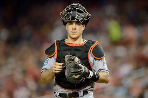 WASHINGTON, DC – AUGUST 17: J.T. Realmuto #11 of the Miami Marlins. (Photo by G Fiume/Getty Images)