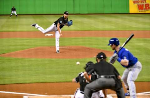 MIAMI, FL – AUGUST 31: Dan Straily #58 of the Miami Marlins throws a pitch in the first inning against the Toronto Blue Jays at Marlins Park on August 31, 2018 in Miami, Florida. (Photo by Mark Brown/Getty Images)