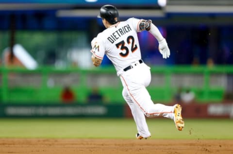 MIAMI, FL – SEPTEMBER 03: Derek Dietrich #32 of the Miami Marlins. (Photo by Michael Reaves/Getty Images)