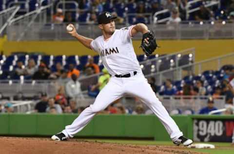 MIAMI, FL – SEPTEMBER 4: Tyler Kinley #39 of the Miami Marlins throws a pitch during the third inning against the Philadelphia Phillies at Marlins Park on September 4, 2018 in Miami, Florida. (Photo by Eric Espada/Getty Images)