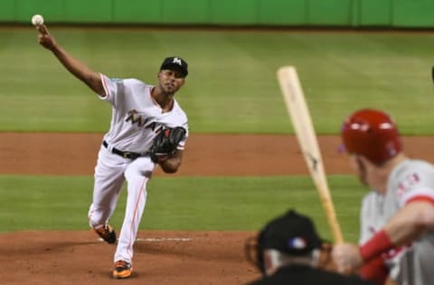 MIAMI, FL – SEPTEMBER 5: Sandy Alcantara #22 of the Miami Marlins throws a pitch during the first inning against the Philadelphia Phillies at Marlins Park on September 5, 2018 in Miami, Florida. (Photo by Eric Espada/Getty Images)