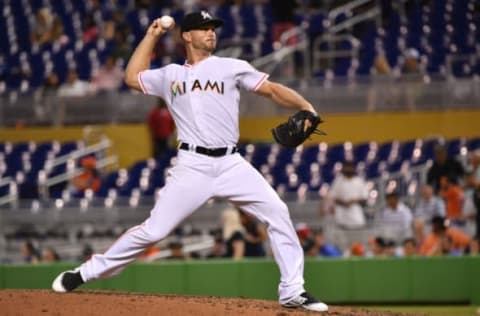 MIAMI, FL – SEPTEMBER 18: Tyler Kinley #39 of the Miami Marlins throws a pitch in the sixth inning against the Washington Nationals at Marlins Park on September 18, 2018 in Miami, Florida. (Photo by Mark Brown/Getty Images)