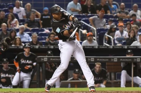 MIAMI, FL – SEPTEMBER 21: Starlin Castro #13 of the Miami Marlins singles in the ninth inning against the Cincinnati Reds at Marlins Park on September 21, 2018 in Miami, Florida. (Photo by Eric Espada/Getty Images)