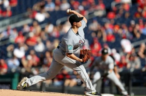 WASHINGTON, DC – SEPTEMBER 26: Starting pitcher Wei-Yin Chen #54 of the Miami Marlins throws to a Washington Nationals batter in the first inning at Nationals Park on September 26, 2018 in Washington, DC. (Photo by Rob Carr/Getty Images)