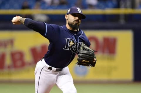 ST PETERSBURG, FL – SEPTEMBER 29: Sergio Romo #54 of the Tampa Bay Rays throws a pitch during the ninth inning against the Toronto Blue Jays on September 29, 2018 at Tropicana Field in St Petersburg, Florida. (Photo by Julio Aguilar/Getty Images)