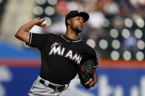 NEW YORK, NY – SEPTEMBER 30: Sandy Alcantara #22 of the Miami Marlins pitches during the first inning against the New York Mets at Citi Field on September 30, 2018 in the Flushing neighborhood of the Queens borough of New York City. (Photo by Adam Hunger/Getty Images)