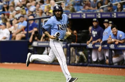 ST PETERSBURG, FL – SEPTEMBER 30: Sergio Romo #54 of the Tampa Bay Rays acts as a bat boy in the seventh inning against the Toronto Blue Jays on September 30, 2018 at Tropicana Field in St Petersburg, Florida. (Photo by Julio Aguilar/Getty Images)