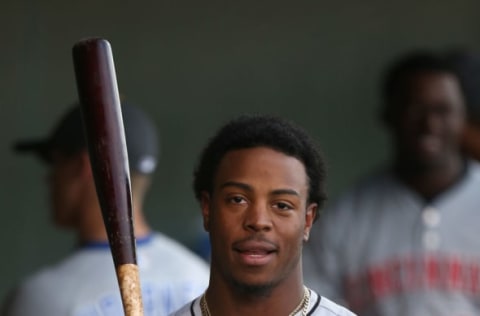 SURPRISE, AZ – NOVEMBER 03: AFL East All-Star, Monte Harrison #4 of the Miami Marlins in the dugout during the Arizona Fall League All Star Game at Surprise Stadium on November 3, 2018 in Surprise, Arizona. (Photo by Christian Petersen/Getty Images)