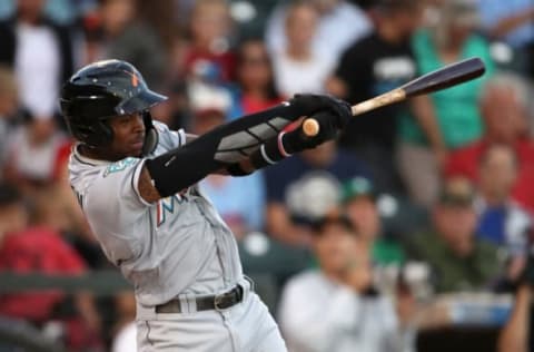 SURPRISE, AZ – NOVEMBER 03: AFL East All-Star, Monte Harrison #4 of the Miami Marlins bats during the Arizona Fall League All Star Game at Surprise Stadium on November 3, 2018 in Surprise, Arizona. (Photo by Christian Petersen/Getty Images)