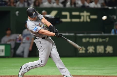 Designated hitter J.T. Realmuto of Miami Marlins. (Photo by Kazuhiro NOGI / AFP) (Photo credit should read KAZUHIRO NOGI/AFP via Getty Images)