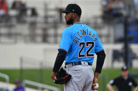 WEST PALM BEACH, FL – FEBRUARY 28: Sandy Alcantara #22 of the Miami Marlins pitches in the second inning against the Houston Astros at The Ballpark of the Palm Beaches on February 28, 2019 in West Palm Beach, Florida. (Photo by Mark Brown/Getty Images)