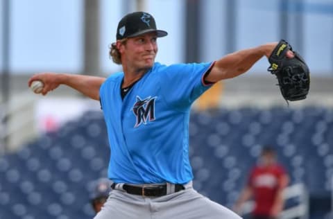 WEST PALM BEACH, FL – FEBRUARY 28: Drew Steckenrider #71 of the Miami Marlins pitches in the third inning against the Houston Astros at The Ballpark of the Palm Beaches on February 27, 2019 in West Palm Beach, Florida. (Photo by Mark Brown/Getty Images)