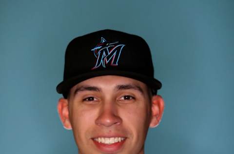 JUPITER, FLORIDA – FEBRUARY 20: Robert Dugger #89 of the Miami Marlins poses for a photo during photo days at Roger Dean Stadium on February 20, 2019 in Jupiter, Florida. (Photo by Rob Carr/Getty Images)