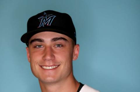 JUPITER, FLORIDA – FEBRUARY 20: Jordan Holloway #78 of the Miami Marlins poses for a photo during photo days at Roger Dean Stadium on February 20, 2019 in Jupiter, Florida. (Photo by Rob Carr/Getty Images)