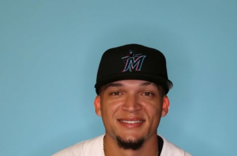 JUPITER, FLORIDA – FEBRUARY 20: Isan Diaz #76 of the Miami Marlins poses for a photo during photo days at Roger Dean Stadium on February 20, 2019 in Jupiter, Florida. (Photo by Rob Carr/Getty Images)