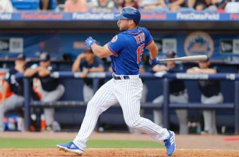 PORT ST. LUCIE, FLORIDA – FEBRUARY 23: Tim Tebow #15 of the New York Mets at bat against the Atlanta Braves during the Grapefruit League spring training game at First Data Field on February 23, 2019 in Port St. Lucie, Florida. (Photo by Michael Reaves/Getty Images)