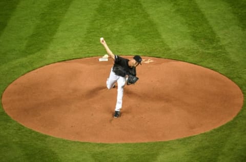 MIAMI, FL – MARCH 29: Trevor Richards #36 of the Miami Marlins throws a pitch in the first inning during the game against the Colorado Rockies at Marlins Park on March 29, 2019 in Miami, Florida. (Photo by Mark Brown/Getty Images)