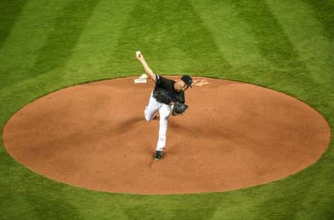 MIAMI, FL – MARCH 29: Trevor Richards #36 of the Miami Marlins throws a pitch in the first inning during the game against the Colorado Rockies at Marlins Park on March 29, 2019 in Miami, Florida. (Photo by Mark Brown/Getty Images)