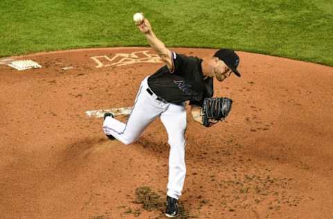 MIAMI, FL – MARCH 29: Trevor Richards #36 of the Miami Marlins throws a pitch in the second inning during the game against the Colorado Rockies at Marlins Park on March 29, 2019 in Miami, Florida. (Photo by Mark Brown/Getty Images)