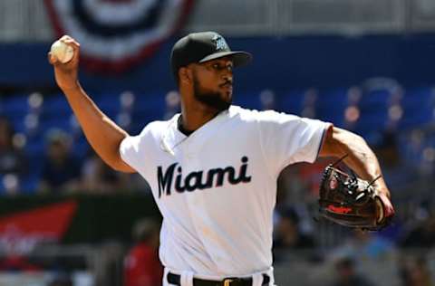 MIAMI, FL – MARCH 31: Sandy Alcantara #22 of the Miami Marlins pitches in the seventh inning against the Colorado Rockies at Marlins Park on March 31, 2019 in Miami, Florida. (Photo by Mark Brown/Getty Images)