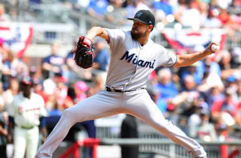 ATLANTA, GA – APRIL 7: Caleb Smith #31 of the Miami Marlins throws a first inning pitch against the Atlanta Braves at SunTrust Park on April 7, 2019 in Atlanta, Georgia. (Photo by Scott Cunningham/Getty Images)