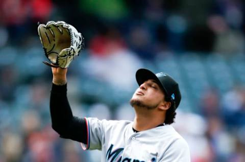 CLEVELAND, OH – APRIL 24: Jose Quijada #74 of the Miami Marlins walks off he field after being pulled during the sixth inning against the Cleveland Indians at Progressive Field on April 24, 2019 in Cleveland, Ohio. The Indians defeated the Marlins 6-2. (Photo by Ron Schwane/Getty Images)