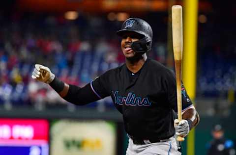 PHILADELPHIA, PA – APRIL 26: Lewis Brinson #9 of the Miami Marlins reacts to striking out against the Philadelphia Phillies during the third inning at Citizens Bank Park on April 26, 2019 in Philadelphia, Pennsylvania. (Photo by Corey Perrine/Getty Images)