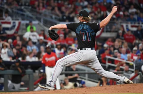 ATLANTA, GEORGIA – APRIL 05: Drew Steckenrider #71 of the Miami Marlins pitches during the game against the Atlanta Braves at SunTrust Park on April 05, 2019 in Atlanta, Georgia. (Photo by Logan Riely/Getty Images)